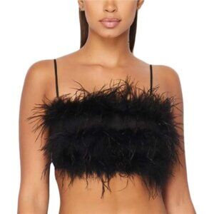 Women’s Rave Festival Feather Crop Top Faux Fur, Spaghetti Straps, Tube Top,